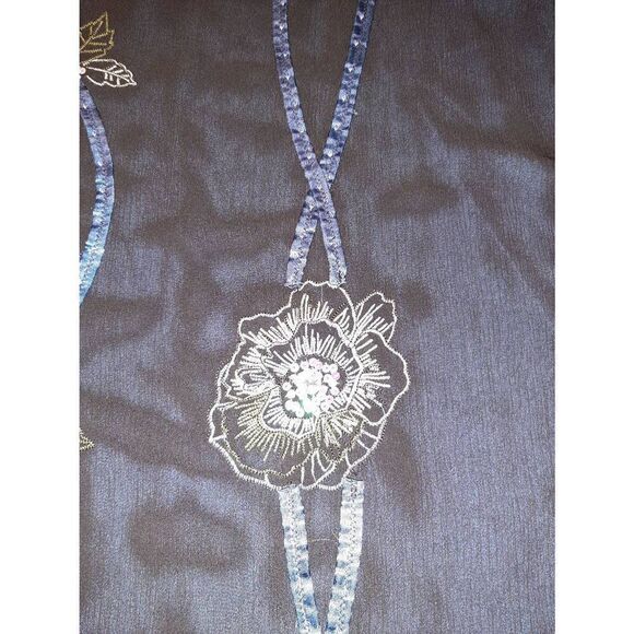 Medium Connection 18 Black Blue Ivory Sequin Beaded Floral Lined Midi Skirt - Picture 3 of 7